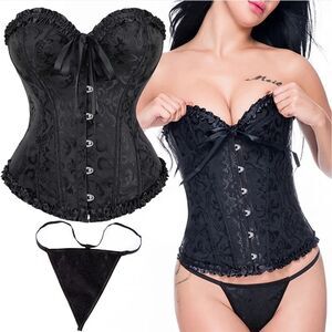 Lace Up Back Jacquard Shapewear Top With Panty Corset Womens Bustiers Halloween